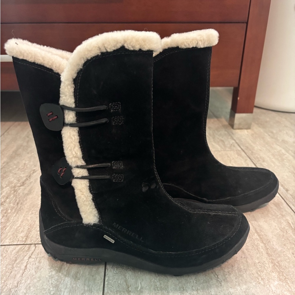 Merrell Yarra Black Suede Faux Fur Winter Boots Women Size 9.5